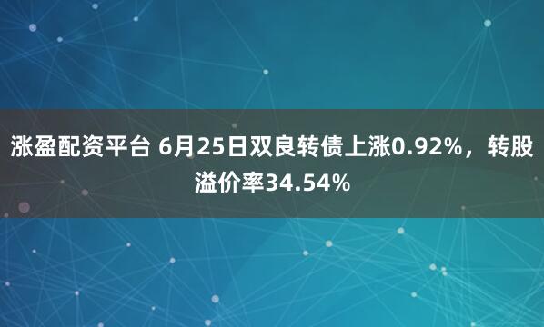 涨盈配资平台 6月25日双良转债上涨0.92%，转股溢价率34.54%